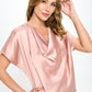 Beige Satin Cowl Neck Short Sleeve Top - DAVERRI FASHIONS