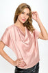Beige Satin Cowl Neck Short Sleeve Top - DAVERRI FASHIONS