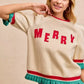 BiBi Christmas Merry Letter Patches Contrast Banded Top - DAVERRI FASHIONS