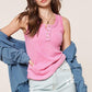La Miel Ribbed Botton-Up Tank Top PINK Tank Tops
