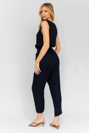 V-Neck Waist Tie Sleeveless Jumpsuit Jumpsuits