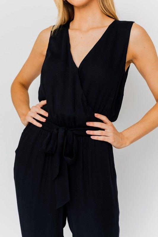 V-Neck Waist Tie Sleeveless Jumpsuit Jumpsuits