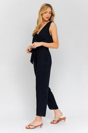 V-Neck Waist Tie Sleeveless Jumpsuit Jumpsuits