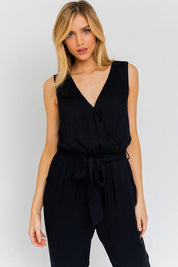 V-Neck Waist Tie Sleeveless Jumpsuit Jumpsuits