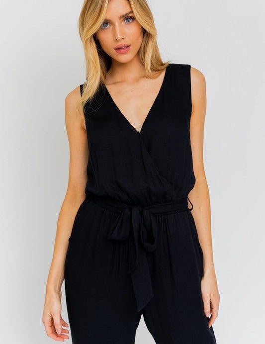 V-Neck Waist Tie Sleeveless Jumpsuit Jumpsuits