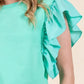 Lime 'N' Chili Solid Shoulder Ruffle Detail Round Neck Top - DAVERRI FASHIONS