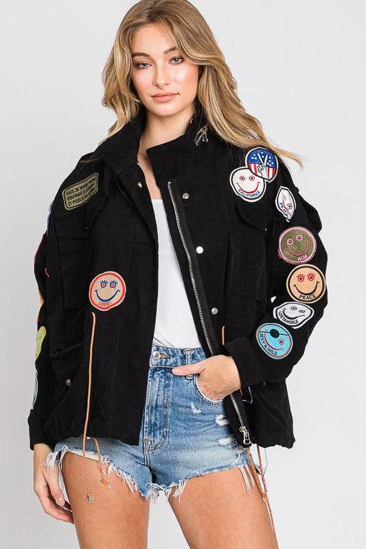 Smiley Patches Women's Utility Zip Up Jacket Coats & Jackets