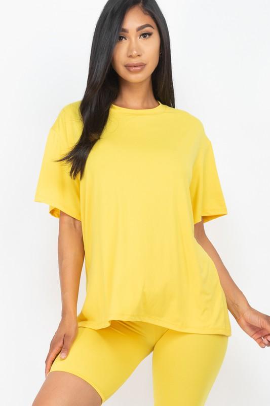 Loose Fit Top And Biker Shorts Set Yellow Shorts Sets