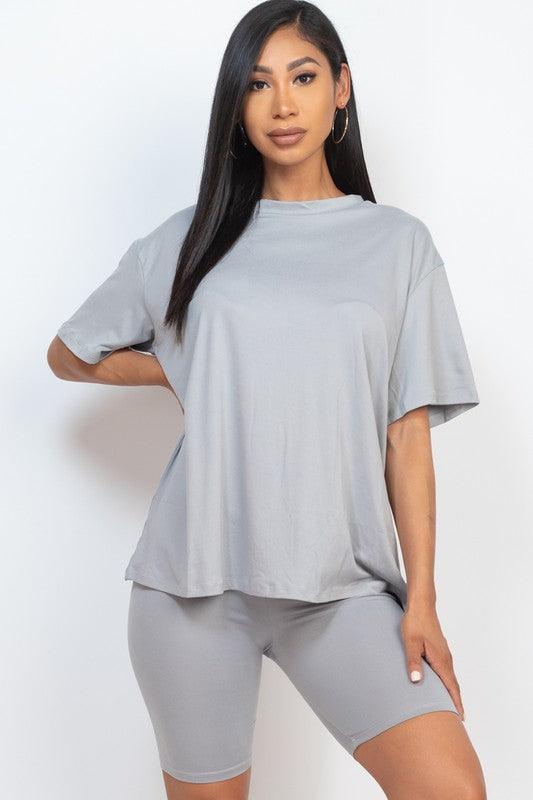 Loose Fit Top And Biker Shorts Set ULTIMATE GRAY Shorts Sets