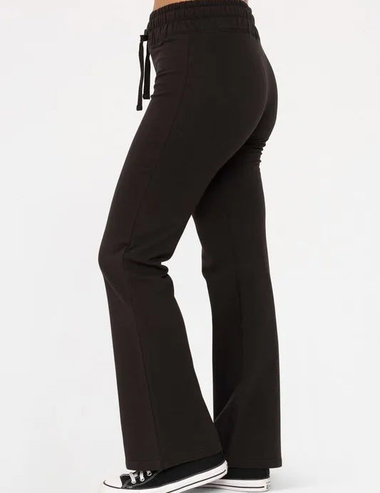 Black L Mono B Drawstring Flared Pants | Daverri Fashions