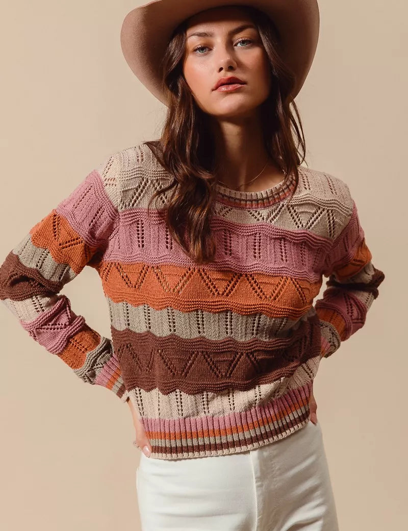 SO ME Multi Color Wavy Stripe Sweater Top | Daverri Fashions