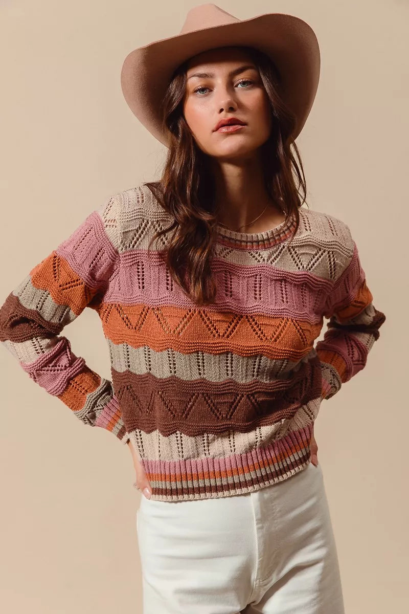 SO ME Multi Color Wavy Stripe Sweater Top | Daverri Fashions