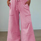 Mineral Wash Exposed Seam Drawstring High Waist Wide Leg Cargo Pants - DAVERRI FASHIONS