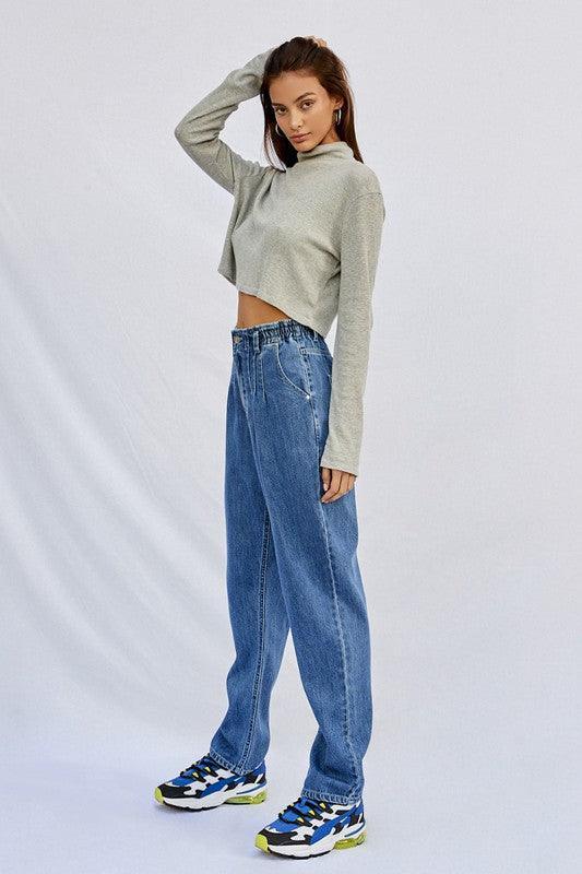 Super High Rise Pleated Mom Jeans - DAVERRI FASHIONS