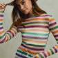 Vibrant SO ME Mardi Gras Color Stripe Stretch Mesh Top with rainbow stripes