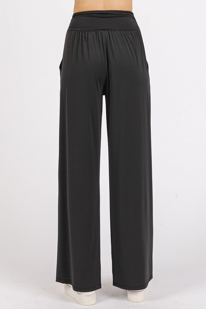 Mittoshop Stretch Banded Waist Wide Leg Pants with Pockets