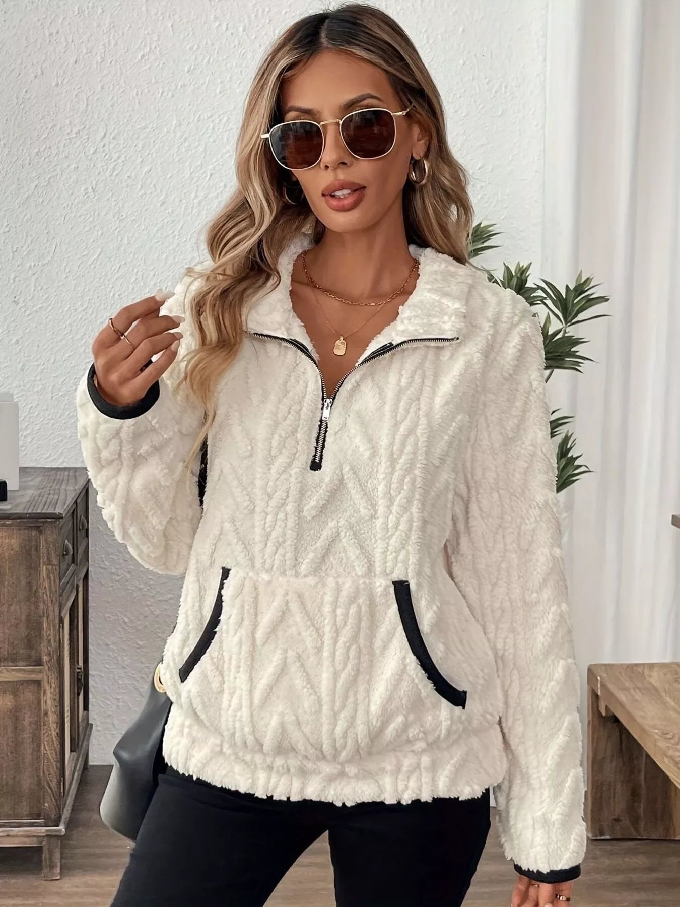 Cozy Sherpa Half Zip Sweatshirt | Sweatshirts Daverri Fashions