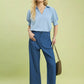 Umgee denim wide leg crop pants with front pockets, straight-leg cut, blue