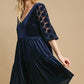 Umgee Dotted Lace Sleeve Tiered Velvet Mini Dress Mini Dresses