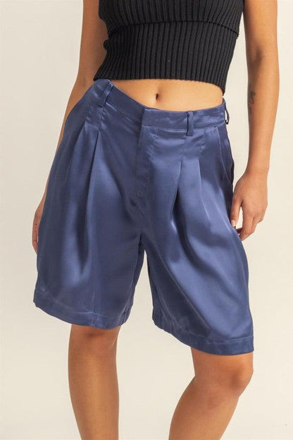 HYFVE High-Waist Pleated Satin Shorts - DAVERRI FASHIONS