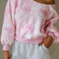 Blush pink floral print one-shoulder oversized sweatshirt with off-shoulder design