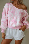 Blush pink floral print one-shoulder oversized sweatshirt with off-shoulder design