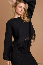 Umgee Crochet Knit Crop Top with Frey Hem | Knit Tops Daverri Fashions