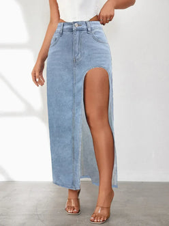 High Rise Slit Denim Skirt - DAVERRI FASHIONS