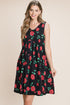 BOMBOM Floral Ruched Tank Dress Black