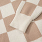 Cozy beige cream checkered knit baggy sweater with ribbed trim