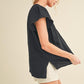Aemi + Co Embroidered Trim Side Slit Notched Short Sleeve Blouse Blouses