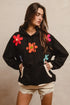 BiBi Floral Patched Black Hoodie Top Size L with colorful flower embroidery