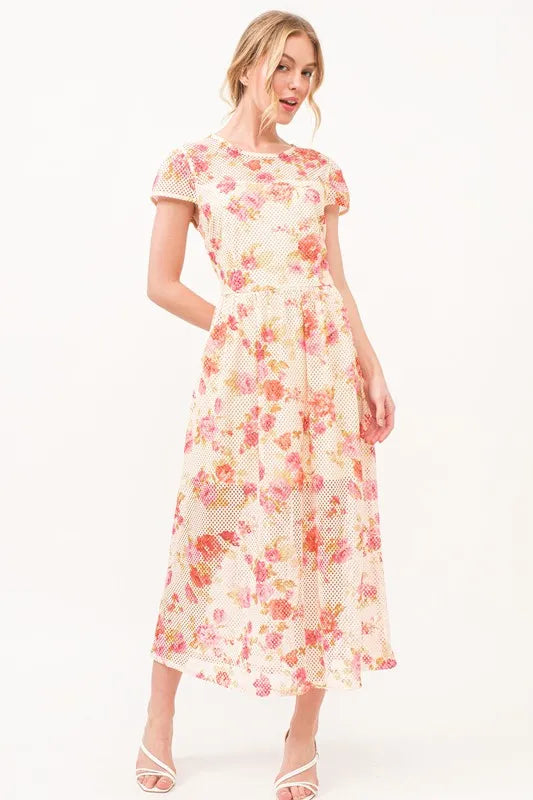 Multi And The Why Fish-Net Floral Printed Midi Dress | Midi Dresses Daverri Fashions