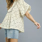 Umgee Bow Print Puff Sleeve Blouse - DAVERRI FASHIONS