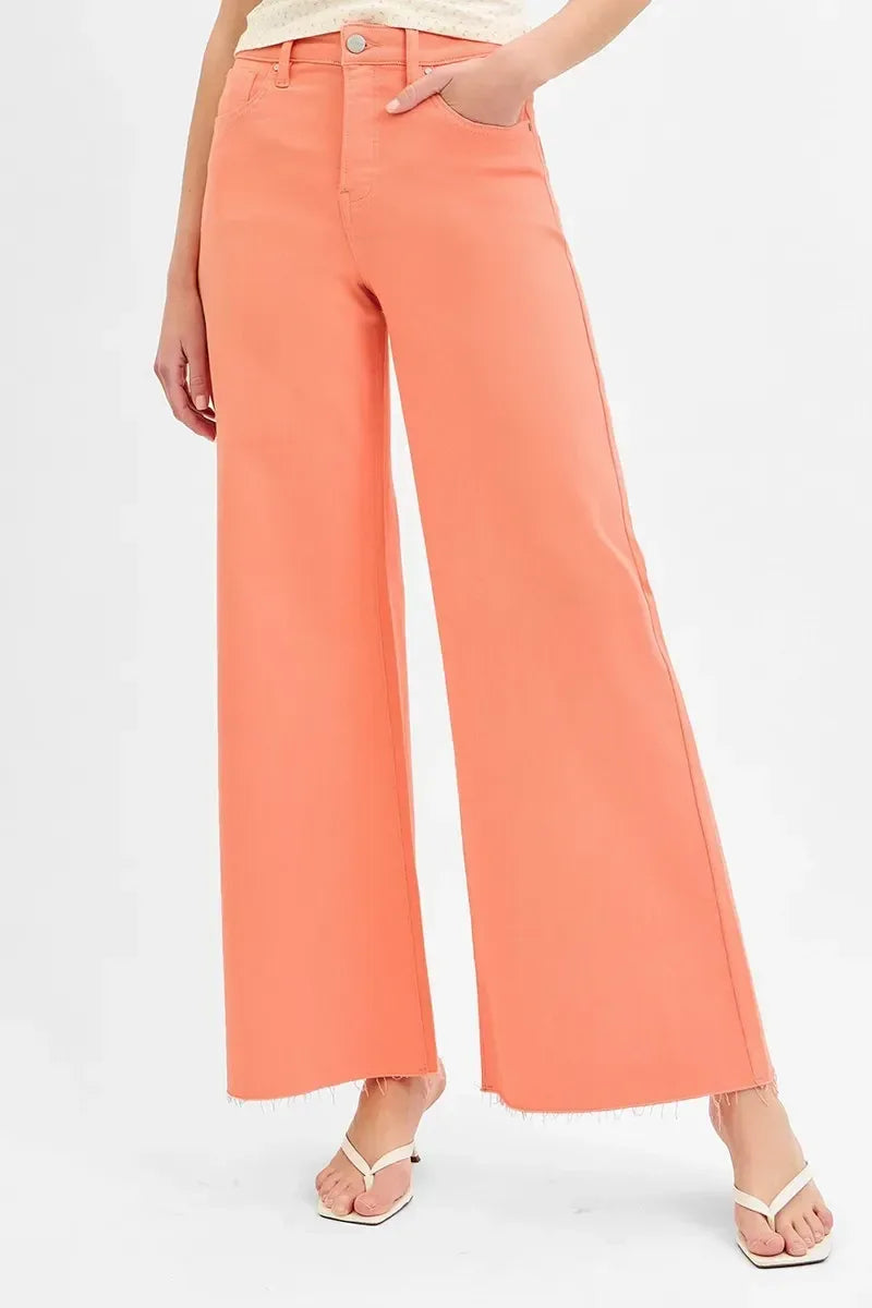 RISEN Full Size Tummy Control High Rise Wide Leg Palazzo Jeans - DAVERRI FASHIONS