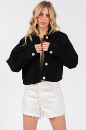 bytos Button Down Cropped Denim Jacket with Patch Pockets | Denim Jackets Daverri Fashions