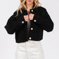 bytos Button Down Cropped Denim Jacket with Patch Pockets Denim Jackets