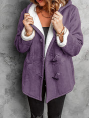 Purple Full Size Cozy Sherpa Lined Toggle Coat with Hood Plus Size | Coats Daverri Fashions