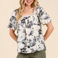Lime 'N' Chili Floral Print Lace Trim Puff Sleeve Blouse - DAVERRI FASHIONS