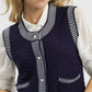 Umgee Contrast Striped Trim Button-Down Sweater Vest - DAVERRI FASHIONS