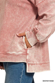 Zenana Full Size Acid Washed Double Ribbed Hi-low Sweatshirt Plus Size | Sweatshirts Daverri Fashions