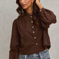Brown SO ME 3D floral embroidered blouse with puff sleeves