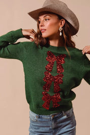 SO ME Sequins Bow Ribbon Embellished Christmas Sweater | Sweaters Daverri Fashions