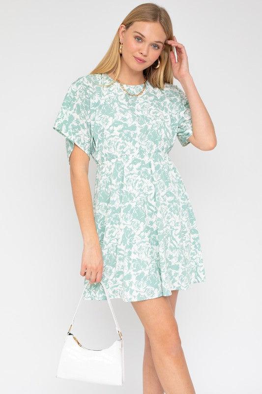 Kimono Sleeve Floral Print Dress Midi Dresses