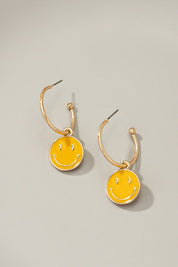 Smiley face charm hoop earrings Yellow one size Earrings