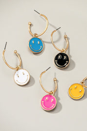 Smiley face charm hoop earrings Earrings