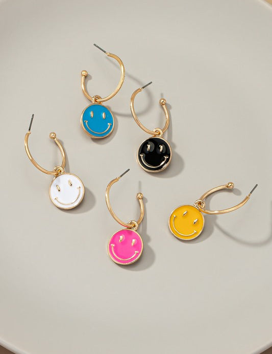 Smiley face charm hoop earrings Earrings