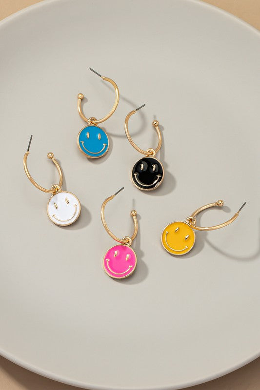 Smiley face charm hoop earrings Earrings