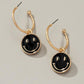 Smiley face charm hoop earrings Black one size Earrings
