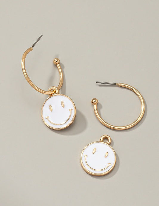 Smiley face charm hoop earrings White one size Earrings